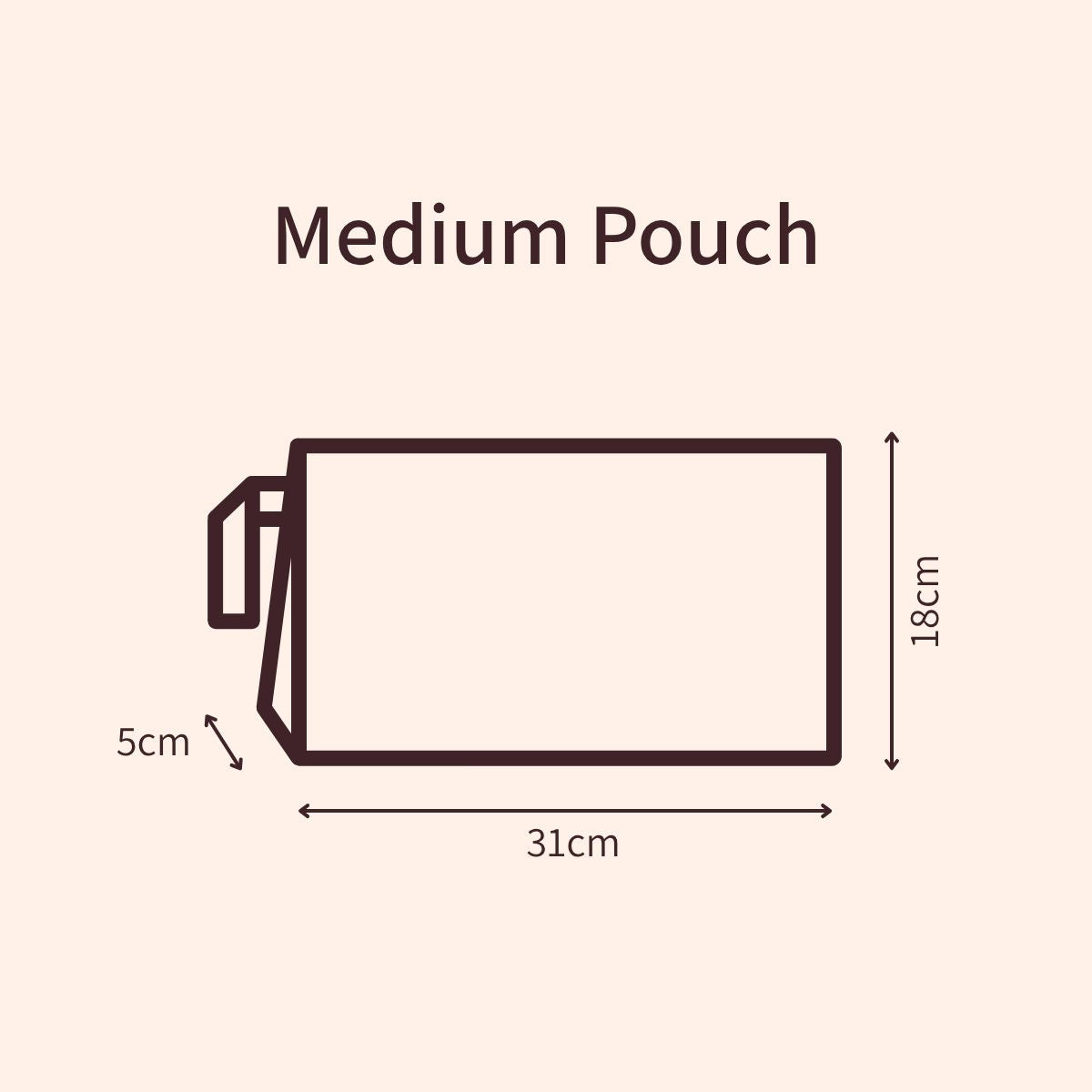 Size guide: Beachy Tones Beach Pouch with wrist strap, outline with measurements in centimetres